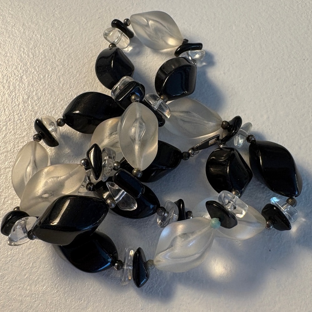 Vintage Black and Translucent Beaded Necklace - 24" Long